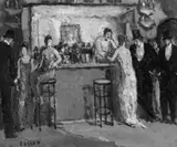 Jean Louis Marcel Cosson, Elegante Gesellschaft an der Bar, Öl auf Holz