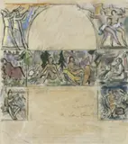 Anton Faistauer, Entwurf zu den Fresken im Salzburger Festspielhaus, "Fensterwand (Wald)", Tusche, Kohle und Pastellkreide auf Velin