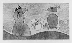 Deux Oiseaux by Max Ernst, Original-Farblithographie auf elfenbeinfarbenem Japanpapier, sold Dec 2002
