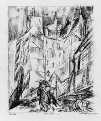 Hohe Häuser I by Lyonel Feininger, Kohlezeichnung auf Büttenpapier, sold Dec 2002