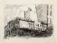 Manhattan by Lyonel Feininger, Kohlezeichnung auf Büttenpapier mit Wasserzeichen 'CANSON & MONTGOLFIER', sold Dec 2002
