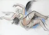 Anton Faistauer, Dianas Heimkehr von der Jagd (Detailstudie), Mischtechnik (Farbige Pastellkreiden, Tusche und Kohle) auf festem elfenbeinfarbenen Velin