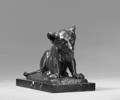 Sitzender junger Löwe by August Gaul, Bronzeplastik. Höhe 14,5 cm. Auf schwarzem, geäderten Marmorsockel, sold Dec 2002