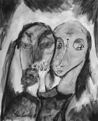 Otto Gleichmann, Paar, Aquarell und Tuschfederzeichnung auf einfachem Zeichenpapier
