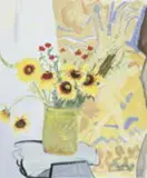 Erich Heckel, Blumen vor bemalter Wand