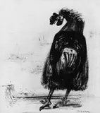 Josef Hegenbarth, Huhn, Tuschfeder- und Tuschpinselzeichnung auf elfenbeinfarbenem festen Zeichenpapier