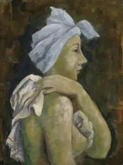 Karl Hofer, Sich Abtrocknende mit Turban (Brustbild eines Mädchens, Rechtsprofil), Öl auf Leinwand
