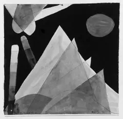 Felix Klee, Komposition mit roter Sonne, Aquarell und Federzeichnung auf dünnem japanähnlichen Papier