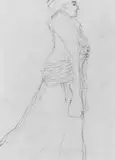 Gustav Klimt, Bildnis Hermine Gallia. Stehend mit Boa im Profil nach rechts