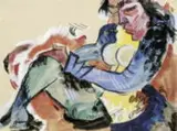Curt Lahs, Sitzende, Aquarell und Federzeichnung auf bräunlichem Japanpapier