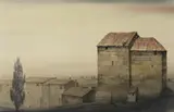 Franz Lenk, Toskanisches Gehöft, Aquarell auf chamoisfarbenem Velin