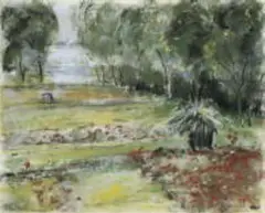 Max Liebermann, Garten am Wannsee, Pastell auf elfenbeinfarbenem Velin