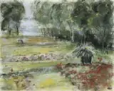 Max Liebermann, Garten am Wannsee, Pastell auf elfenbeinfarbenem Velin