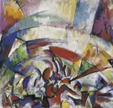 Aristarkh Lentulov, Entwurf für den Vorhang zu "Prometheus". Eine Variante, Gouache auf bräunlichem Halbkarton