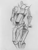 Kubo-futuristischer Akt by Ljubow Sergejewna Popowa, Bleistiftzeichnung auf bräunlichem holzhaltigen Papier, sold Dec 2002