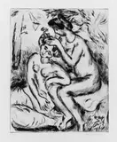 Hans Purrmann, Zwei Mädchen nach dem Bade bei der Toilette, Original-Radierung (Kaltnadel) auf Japan