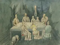 Schweigende Gesellschaft by Franz Radziwill, Aquarell und Bleistift auf festem perforierten Zeichenkarton, sold Dec 2002