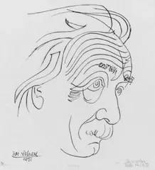 Albert Einstein, nach rechts blickend by Josef Scharl, Federzeichnung auf Pergamentpapier, sold Dec 2002