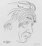 Josef Scharl, Albert Einstein, nach rechts blickend, Federzeichnung auf Pergamentpapier