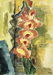 Karl Schmidt-Rottluff, Rote Gladiolen, Aquarell auf festem Velin