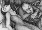 Marta Worringer, Fastnacht, Federzeichnung auf bräunlichem Zeichenpapier