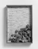 Arman, Accumulation, 1973, assemblage of rubber stamps in a pine and plexiglas shadowbox