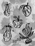 Donald Baechler, Fruits, Original-Farblithographie und Serigraphie auf bräunlichem faserhaltigen Japanpapier