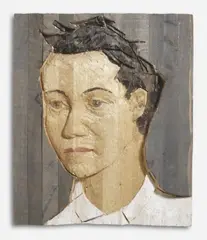 Stephan Balkenhol, Großes Kopfrelief: Mann, Relief: Pappelholz, farbig gefaßt