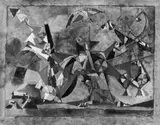 Hubert Berke, Metamorphose, Gouache und Tuschfeder auf genarbtem chamoisfarbenen Velin