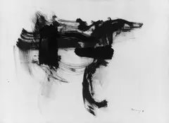 Ohne Titel by Peter Brüning, Schwarze Tuschezeichnung auf Bütten, sold Dec 2002