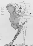 Horst Janssen, durch mich muss ich kommen, Aquarellierte Tuschfederzeichnung auf leichtem Bütten mit perforiertem linken Rand