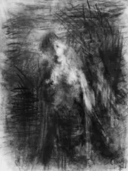 Ohne Titel (Weiblicher Akt) by Eugène Leroy, Braune Kreide- und Kohlezeichnung auf chamoisfarbenem, leicht genarbten Halbkarton, sold Dec 2002