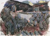 Markus Lüpertz, Olevano, Pastellkreidezeichnung auf chamoisfarbenem Zeichenpapier