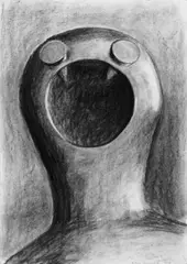 Brigitte Matschinsky-Denninghoff, Ohne Titel (Kopf), Kohlezeichnung auf chamoisfarbenem Zeichenkarton