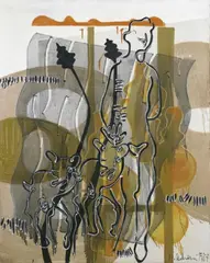 Markus Oehlen, Ohne Titel, Lack, Öl und Gouache auf Nessel