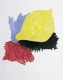 Thomas Schütte, Zitrone mit Blau, Gelb und Schwarz (und Rot), Lack, Gouache und Farbkreide auf Malkarton