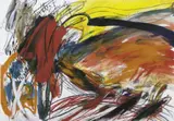 Walter Stöhrer, Ohne Titel, Acryl, Gouache, Farbkreiden und Zimmermannsbleistift auf Bütten mit Prägestempel "FABRIANO"