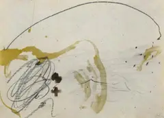Aile by Antoni Tàpies, Lack, Graphit und braune Tusche auf faserhaltigem handgeschöpften, gelblichen Papier, sold Dec 2002