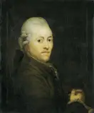 Anton Graff, SELBSTBILDNIS, in der rechten Hand den Pinsel haltend.