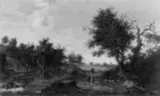 zugeschrieben Bernhard Gottfried Manskirsch, BEWALDETE LANDSCHAFT MIT REISIGSAMMLERN., Öl auf Leinwand