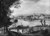 Umkreis Theobald Michau, FLUSSLANDSCHAFT mit bäuerlicher Staffage., Öl auf Kupfer