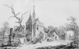 Claude-Louis Châtelet, KIRCHE IN EINEM PARK., Feder, aquarelliert, auf Papier