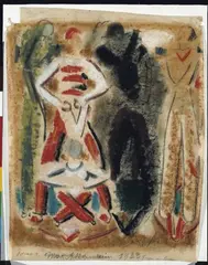 Komposition (Akrobaten) by Max Ackermann, Pastellkreidezeichnung, teils laviert, auf Pergamin, sold Jun 2002