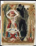 Max Ackermann, Komposition (Akrobaten), Pastellkreidezeichnung, teils laviert, auf Pergamin