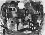 Eduard Bargheer, Burg mit Sciroccosonne, Aquarell über schwacher Bleistiftvorzeichnung auf dünnem Büttenpapier
