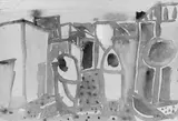 Eduard Bargheer, In der Oase, Aquarell auf faserigem, festen, elfenbeinfarbenem Büttenpapier