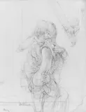 Hans Bellmer, Erotische Phantasie, Bleistiftzeichnung auf chamoisfarbenem glatten Zeichenpapier
