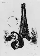 Mutter und Kind am Eiffelturm by Marc Chagall, Original-Lithographie auf Arches-Velin, sold Jun 2002