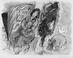 Maternité by Marc Chagall, Nach einer Vorlage von Chagall, als Farblithographie von Charles Sorlier ausgeführt, auf Arches-Velin, sold Jun 2002