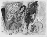 Marc Chagall, Maternité, Nach einer Vorlage von Chagall, als Farblithographie von Charles Sorlier ausgeführt, auf Arches-Velin